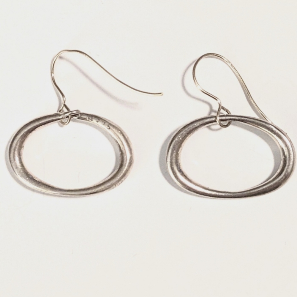 Vintage Sterling Silver Sideways Oval Hook Earrings — J 925 Maker’s Mark